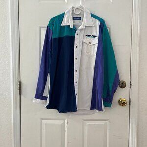Vintage Alamosa Men's Western/Rodeo Color Block Cotton Button-Up Shirt
